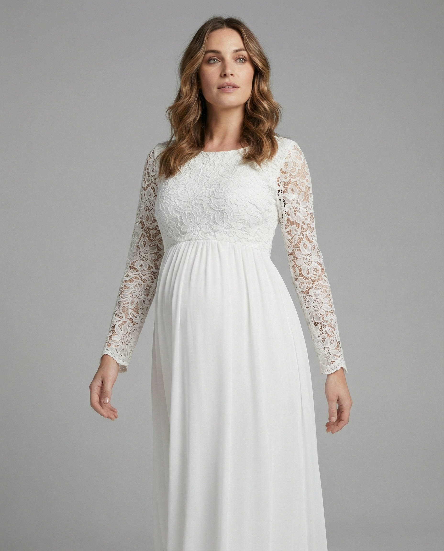 Luna | Zwangerschapsjurk Kant Chiffon Lange Mouw Elegant 3