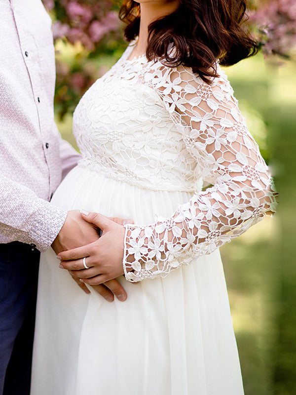 Luna | Zwangerschapsjurk Kant Chiffon Lange Mouw Elegant 7