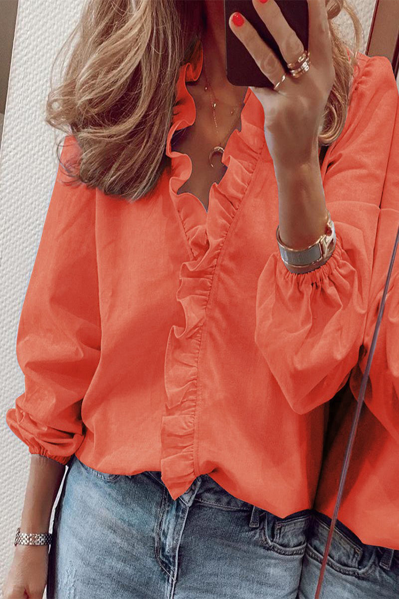 Luna | Zwarte Blouse Dames V-hals Ruches Lange Mouwen 3