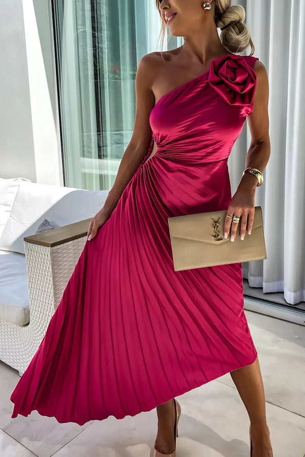 Mandy | Elegante Geplooide Maxijurk met Asymmetrische Halslijn 0