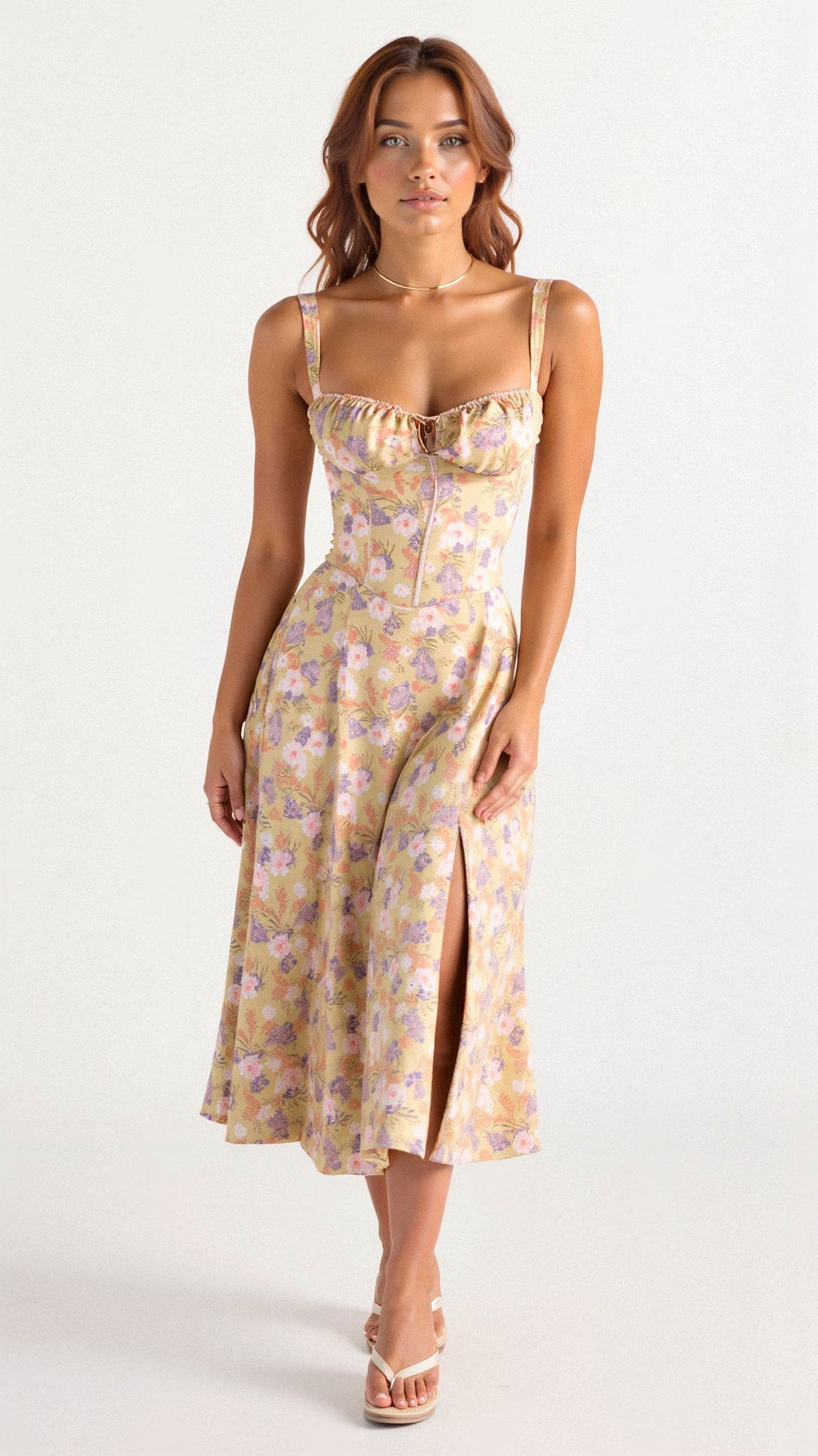 Margaretha | Zwarte Midi Jurk Dames met Korsetdetail 0