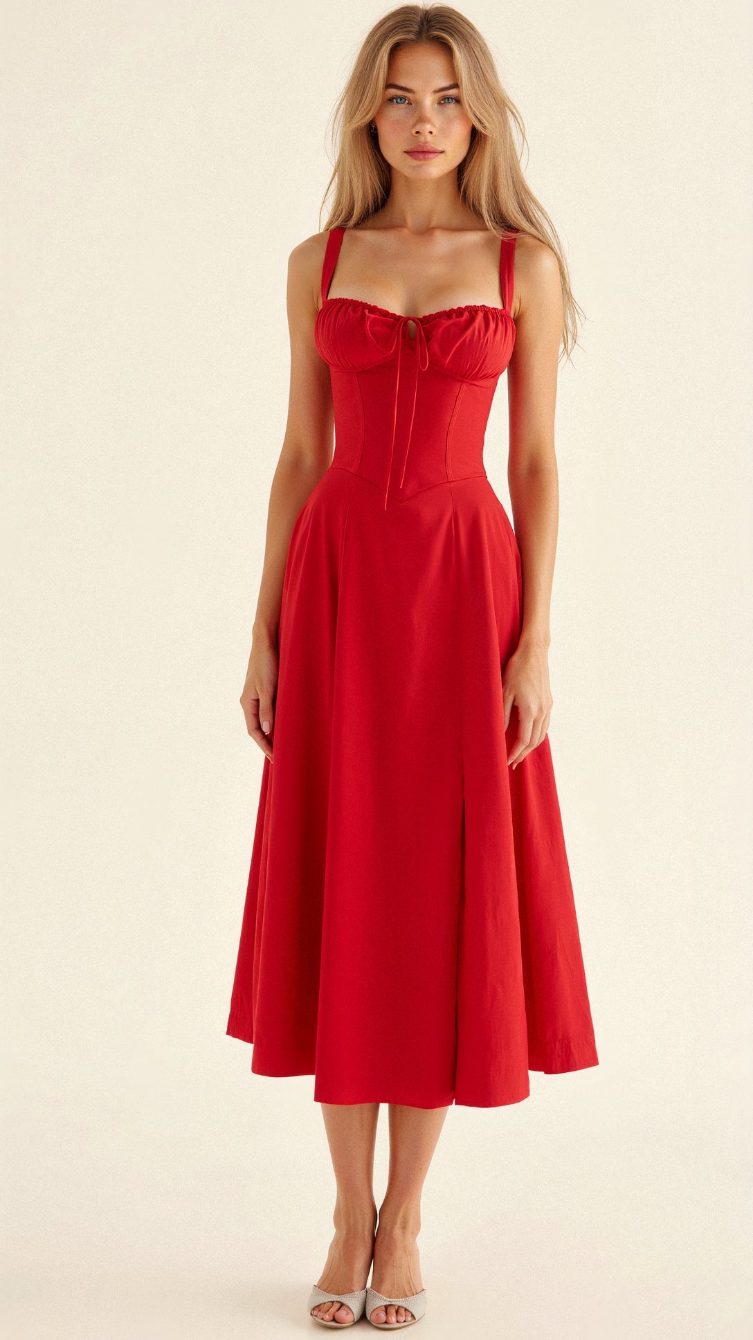 Margaretha | Zwarte Midi Jurk Dames met Korsetdetail 10