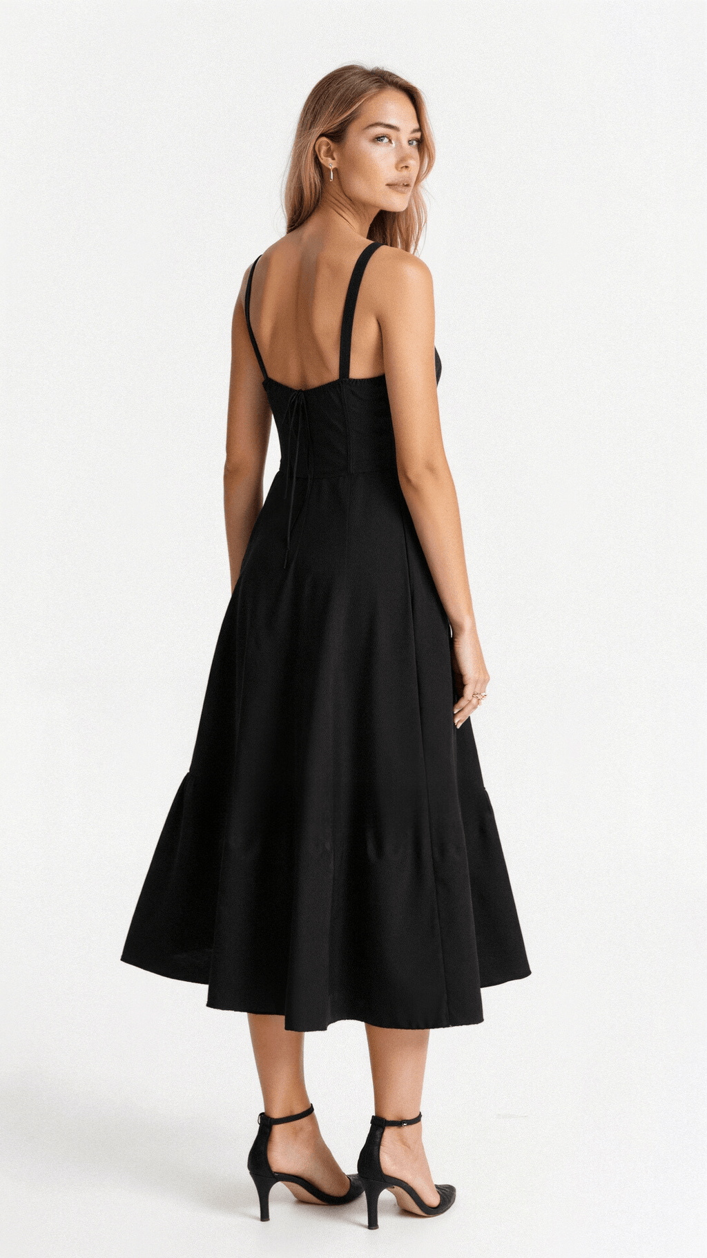 Margaretha | Zwarte Midi Jurk Dames met Korsetdetail 3