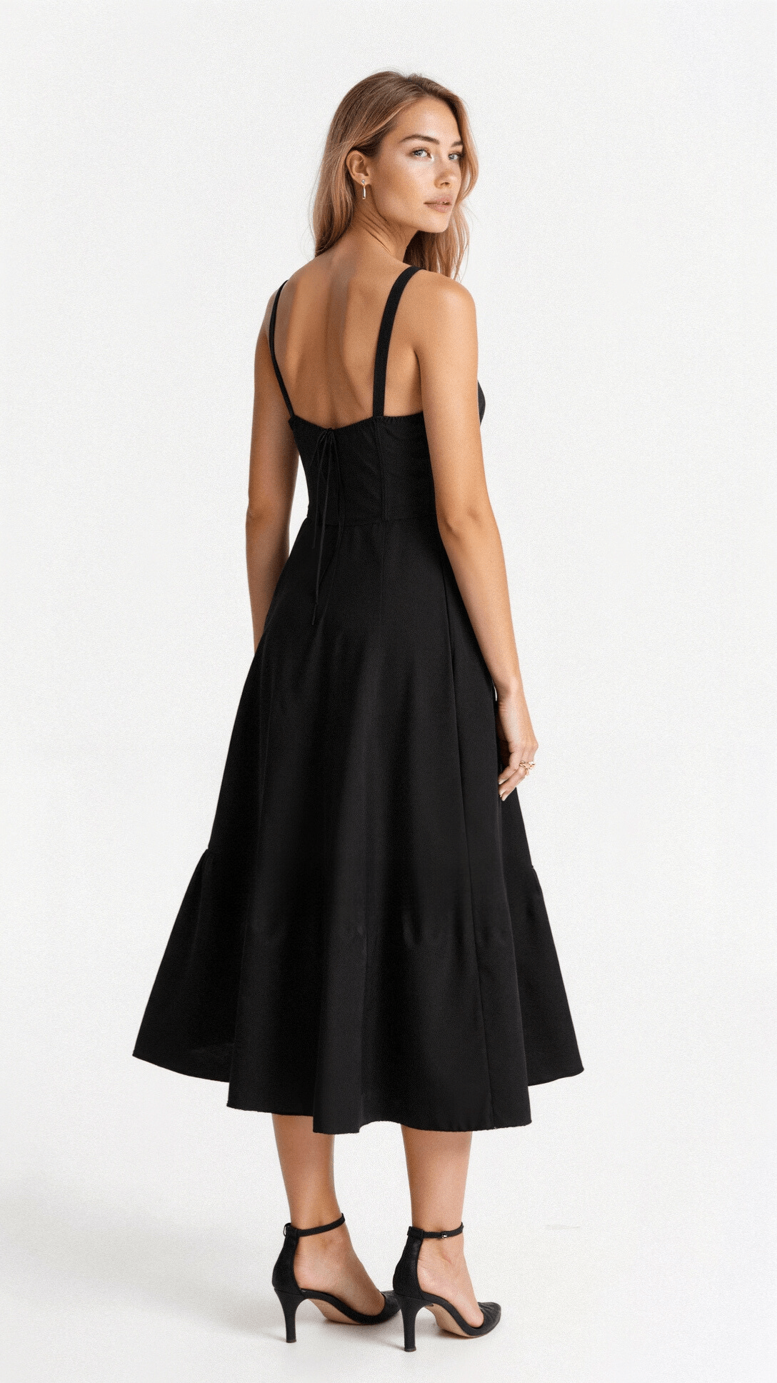 Margaretha | Zwarte Midi Jurk Dames met Korsetdetail 3