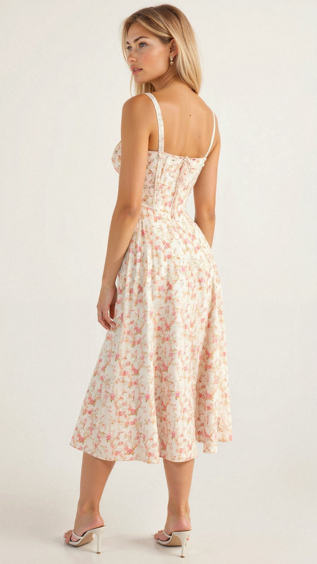 Margaretha | Zwarte Midi Jurk Dames met Korsetdetail 5