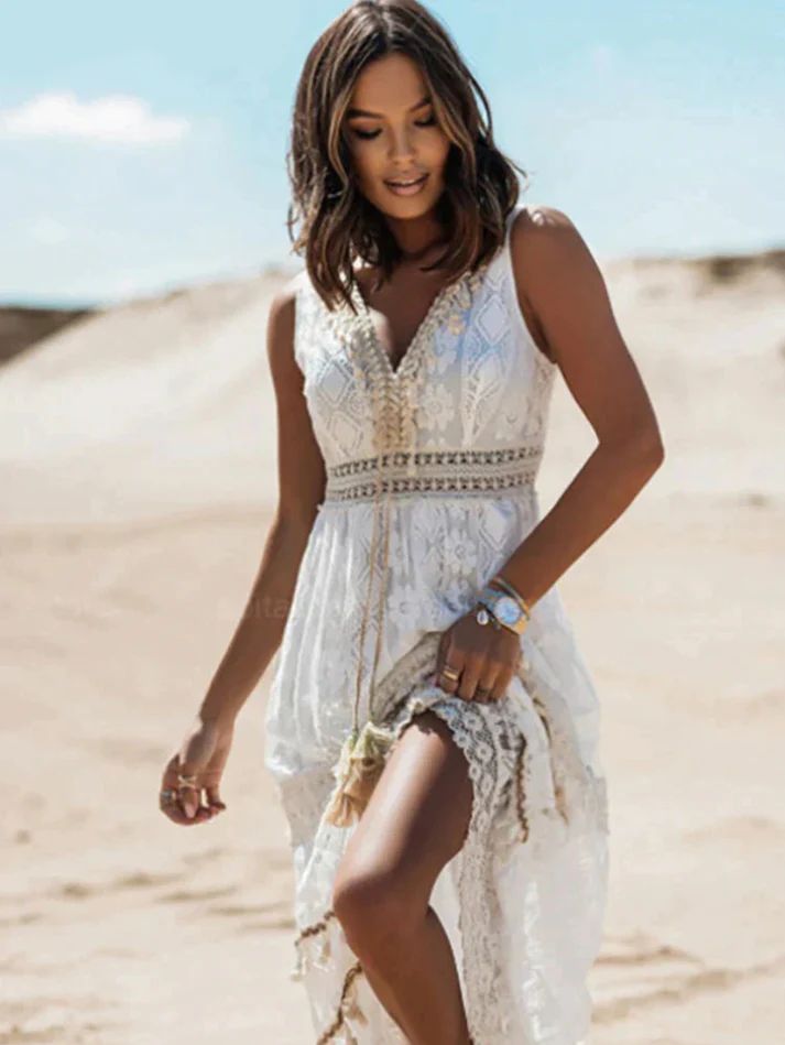 Margot | Vintage Boho Maxi Jurk Dames Met Trekkoord 1