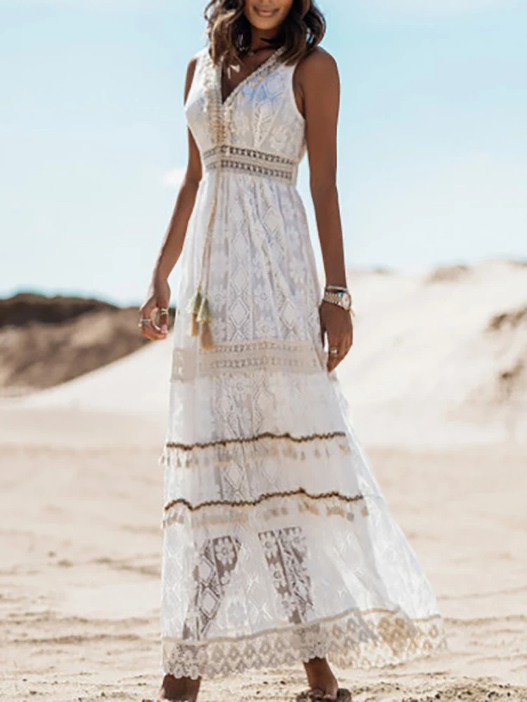Margot | Vintage Boho Maxi Jurk Dames Met Trekkoord 3