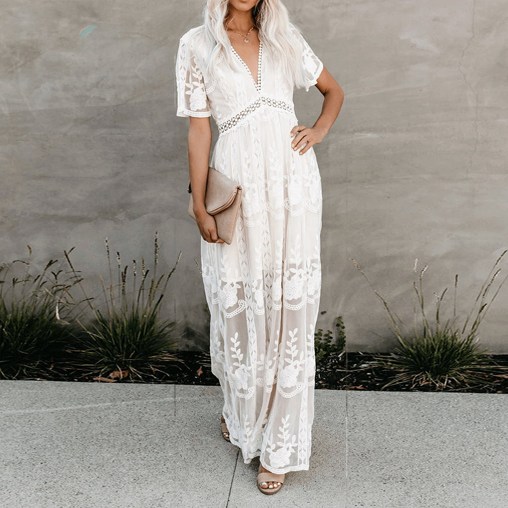 Maria | Elegante Maxi Jurk Dames met V-Hals voor Zomer 2