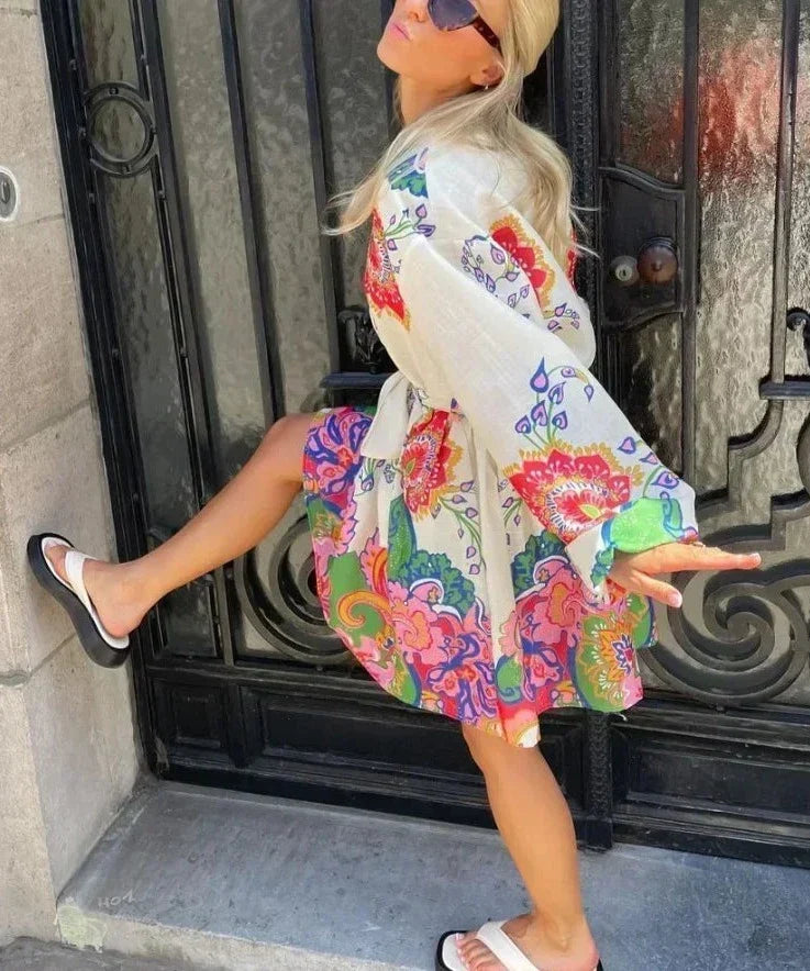 Marijke | Damesjurk Vintage Print V-hals Zomerstijl 2