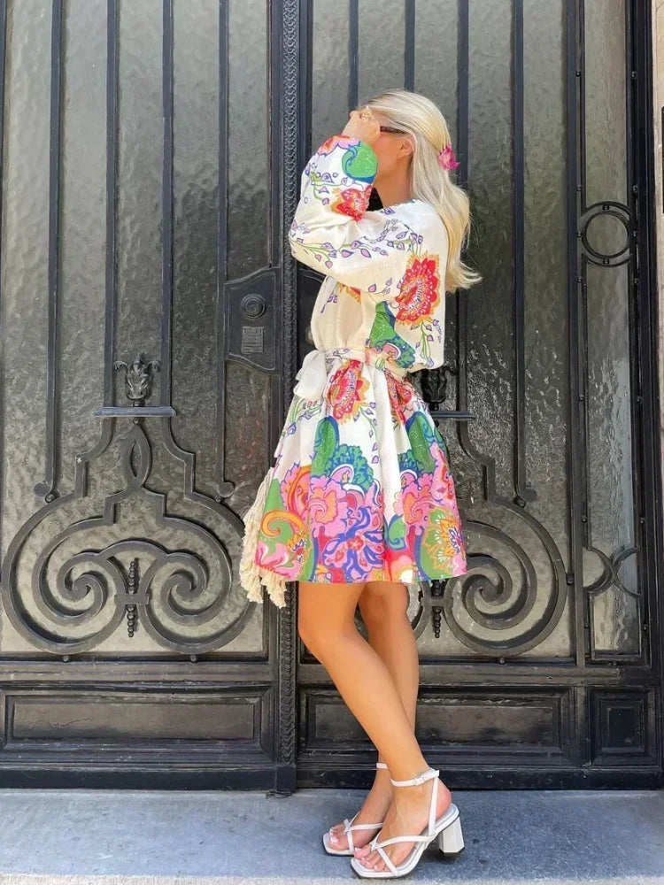Marijke | Damesjurk Vintage Print V-hals Zomerstijl 3