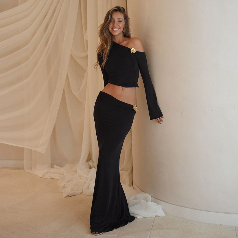 Maxi Rok Dames | Elegante Tweedelige Set met Eén Schouder 1