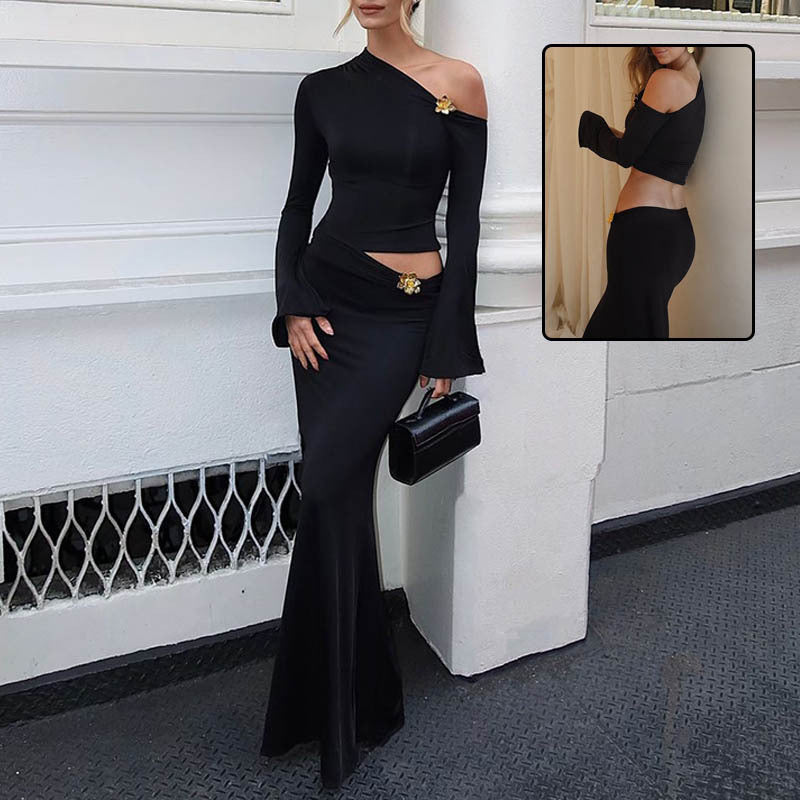 Maxi Rok Dames | Elegante Tweedelige Set met Eén Schouder 5