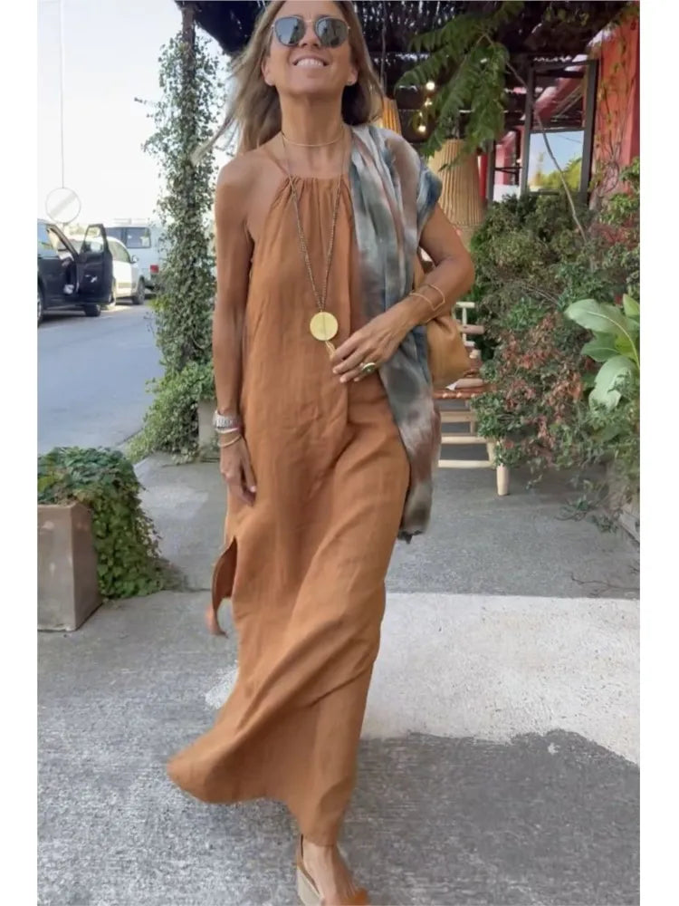 Melinda | Zomerjurk Dames met Halter en Zijsplit 6