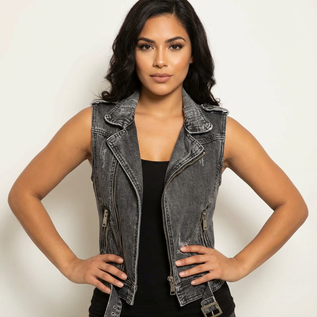 Mila | Mouwloos Denim Vest met Biker Uiterstraling 3