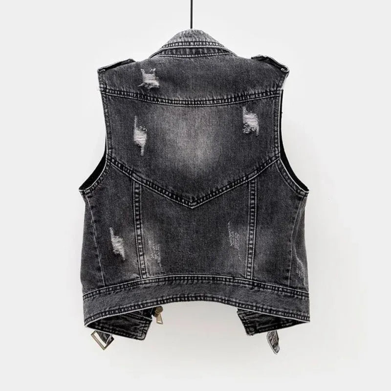 Mila | Mouwloos Denim Vest met Biker Uiterstraling 5