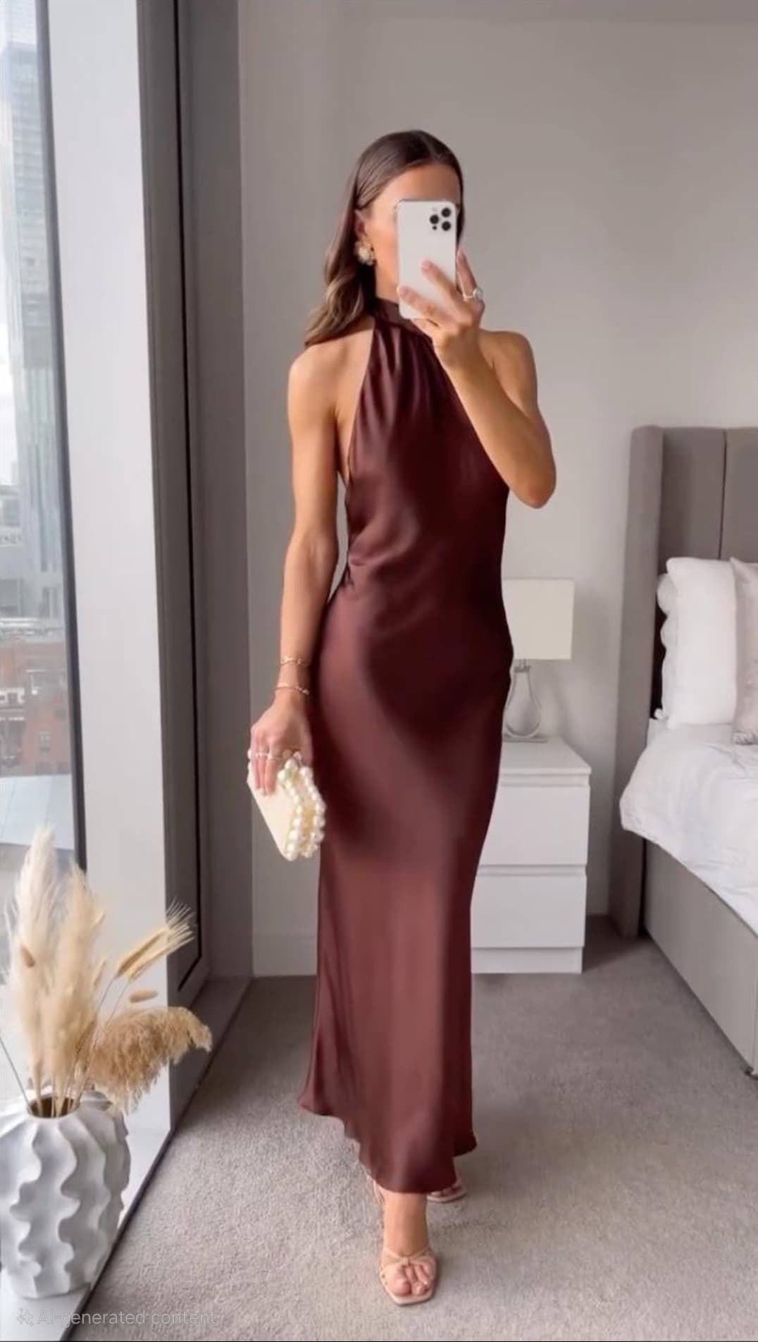 Mokka Midi Jurk | Elegante Dames Midi Jurk voor Avondkleding 0