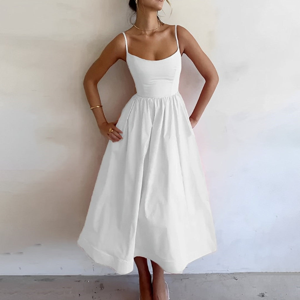 Mouwloze Midi Jurk | Dames Midi Jurk A-lijn voor Zomer 0