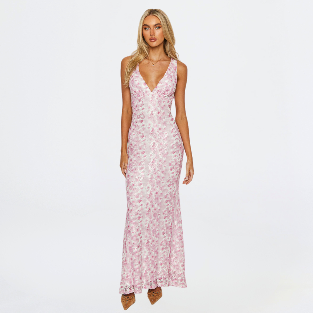 Mouwloze Trouwjurk Bloemmotief | Elegante Bruidsjurk 0