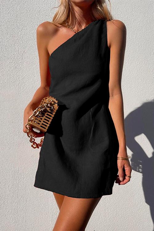 Noir | Asymmetrische Mouwloze Jurk Mini 1