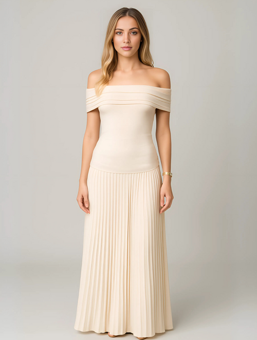 Off-Shoulder Maxi Jurk Zwart | Elegante Lange Jurk Dames 0