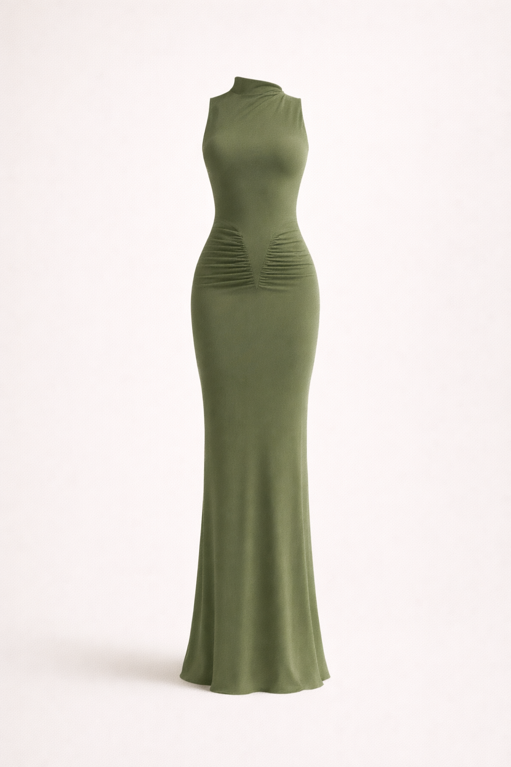 Olijfgroene Maxi Jurk | Aangesloten Lange Jurk Dames 1