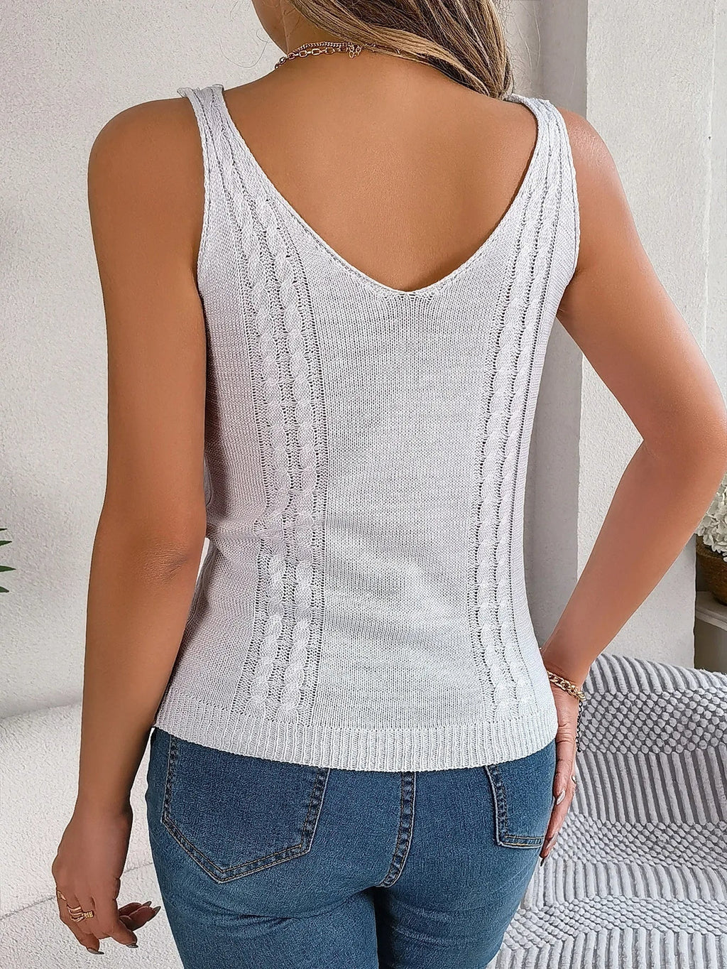 Opengebreide Tanktop Chevron | Dames Mouwloze Top 7