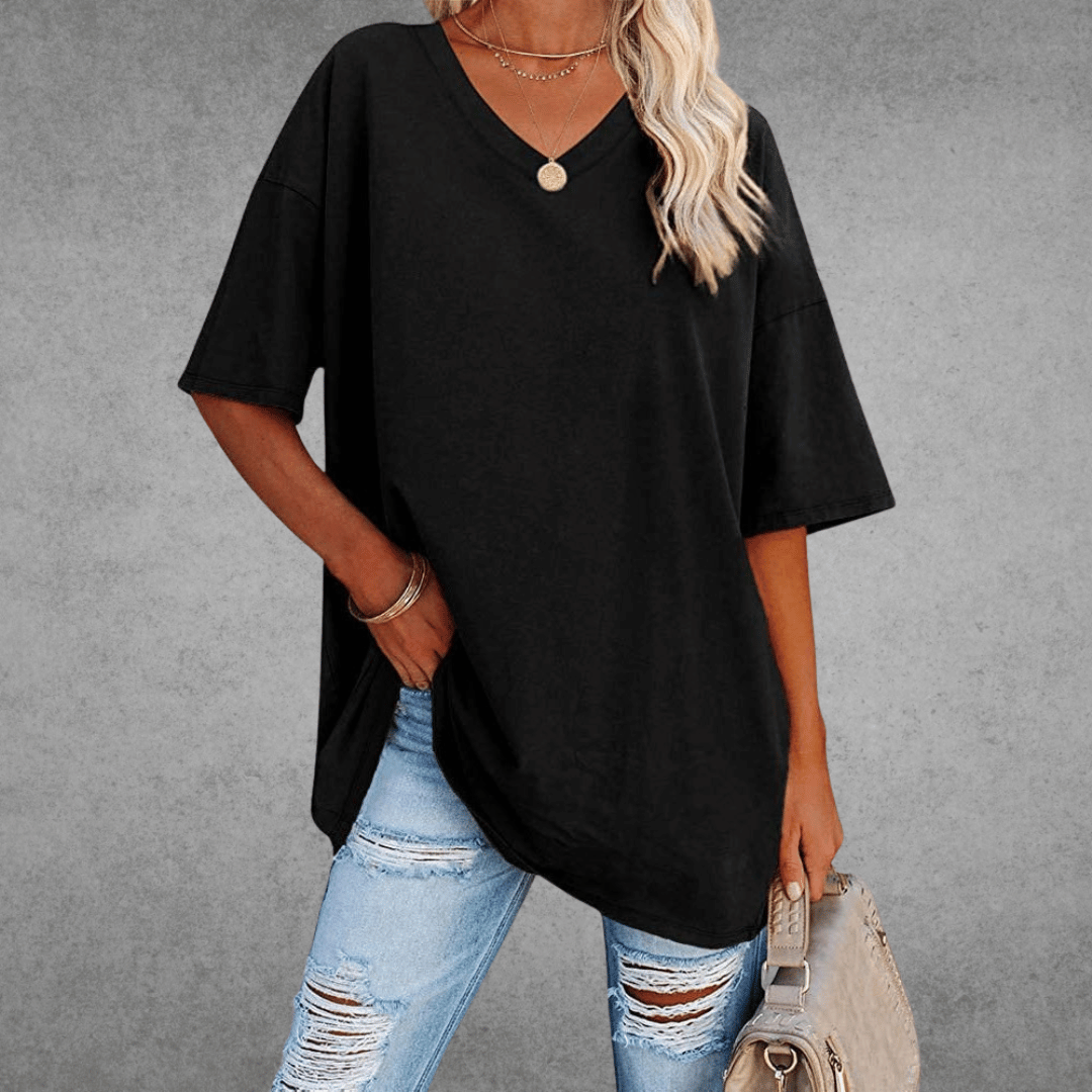 Oversized V-hals Shirt Dames | Stijlvol Casual T-shirt 0