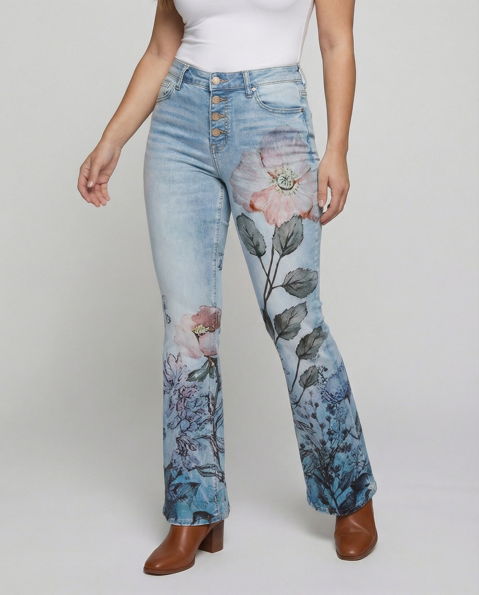 Retro | Dames Flared Jeans met 4 Knopen 0