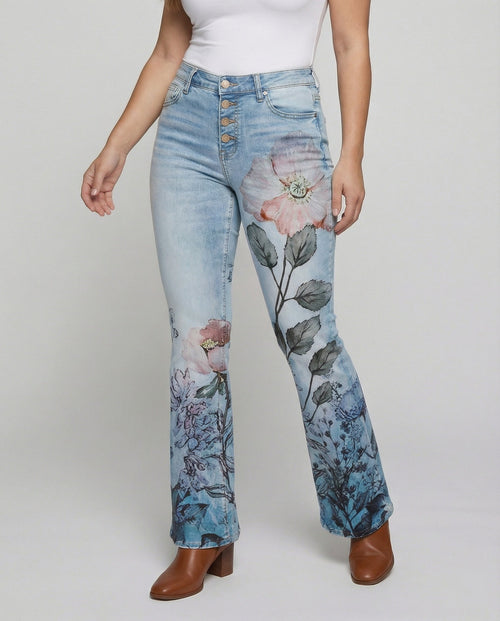 Retro | Dames Flared Jeans met 4 Knopen 0