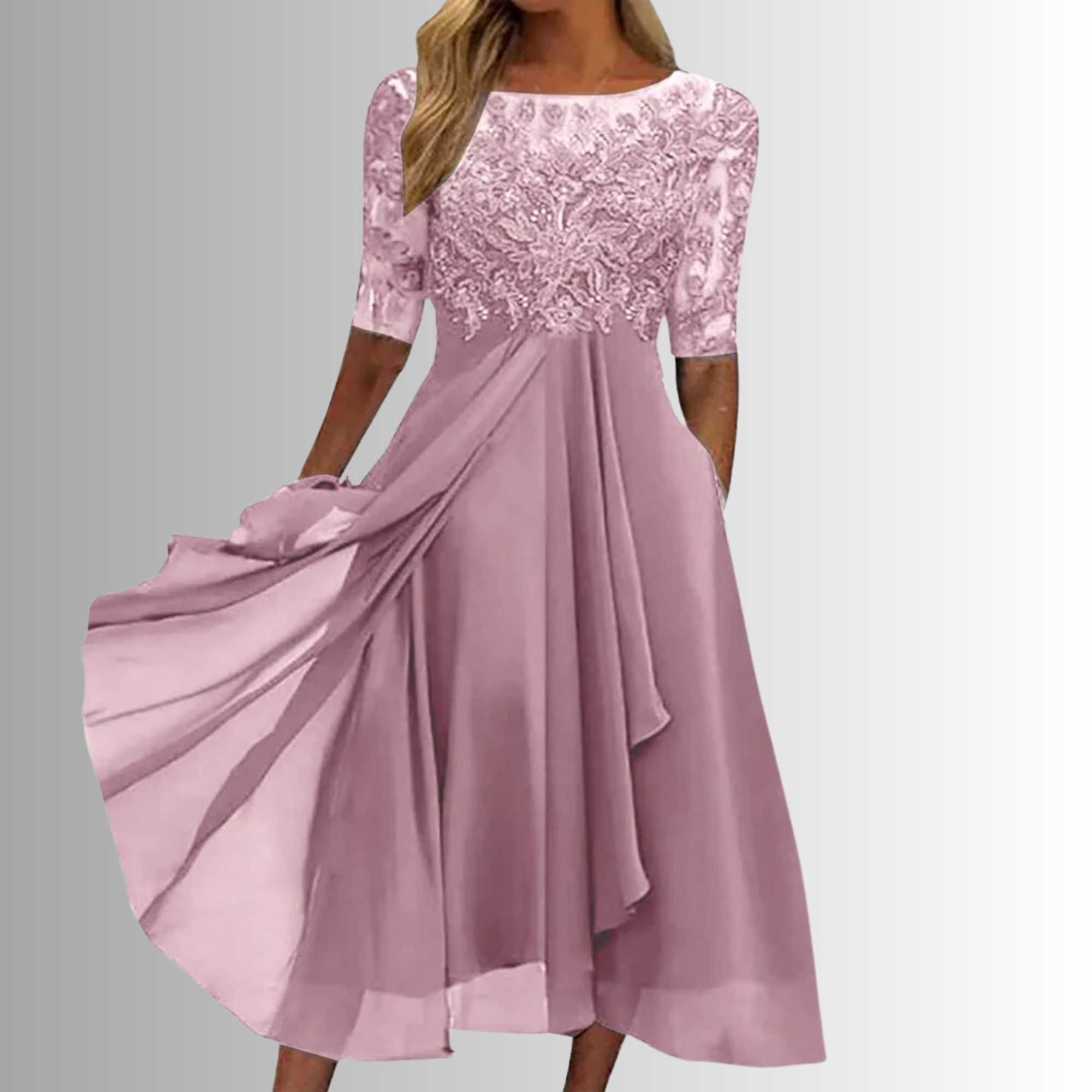 Rhonda | Damesjurk Elegante Kanten Met Gelaagde Rok 1