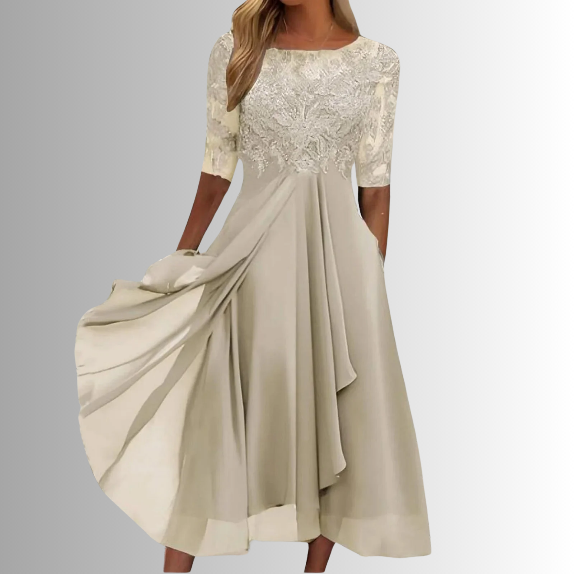 Rhonda | Damesjurk Elegante Kanten Met Gelaagde Rok 2
