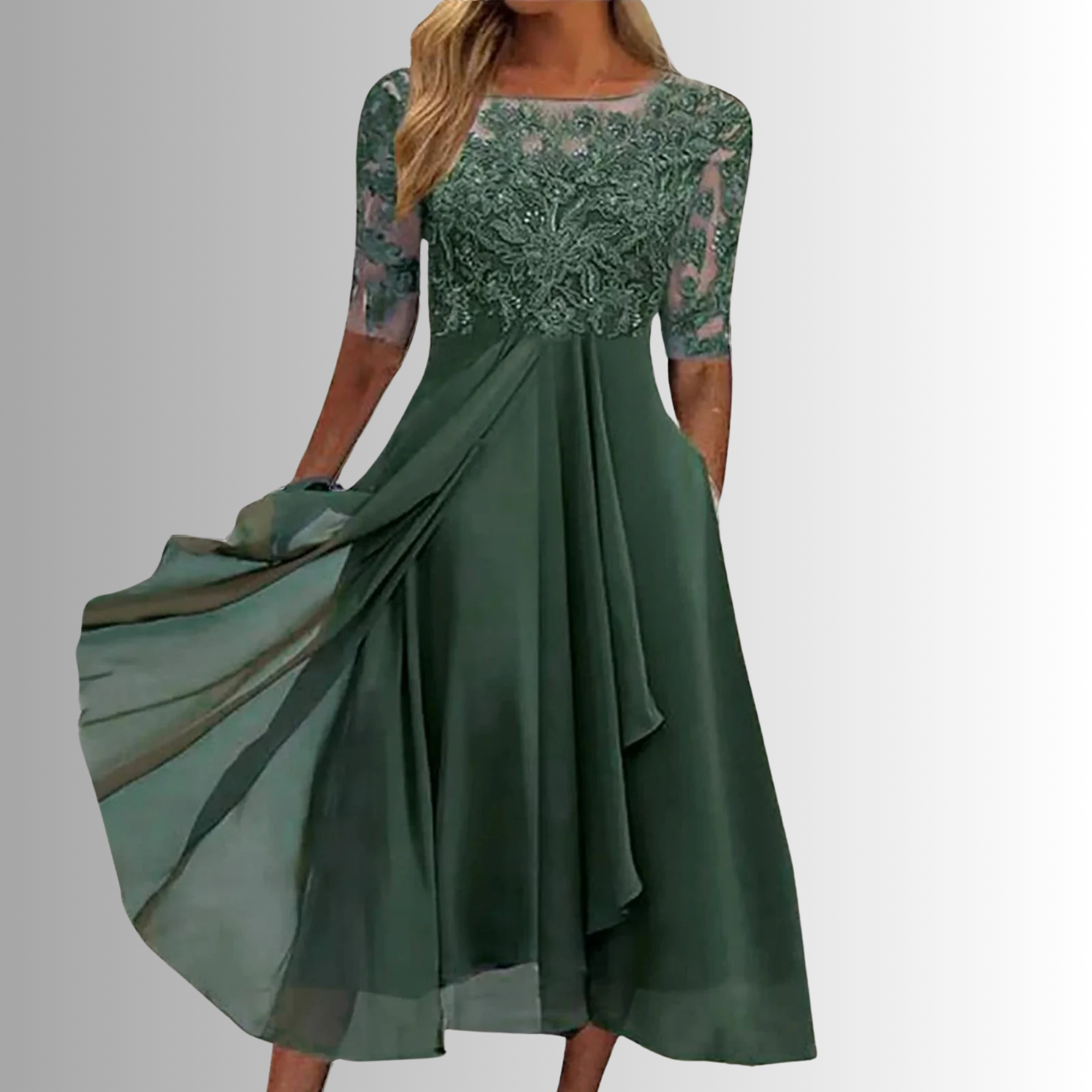Rhonda | Damesjurk Elegante Kanten Met Gelaagde Rok 3