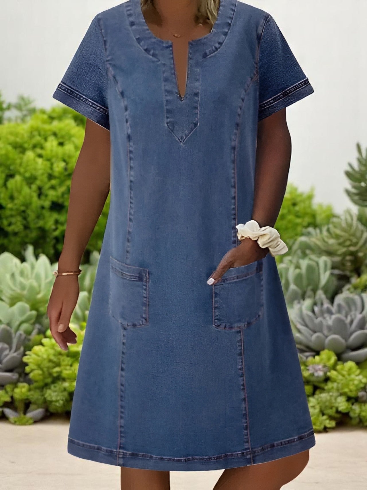 Savanne | Zachte Denim Midi-jurk Dames Met Pockets 0