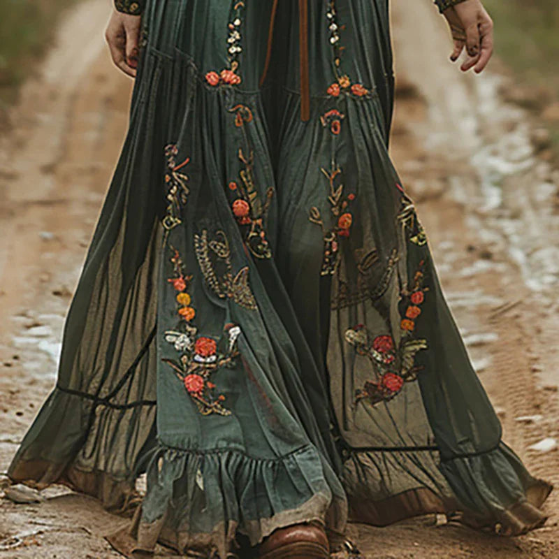 Selvara | Maxi Jurk Bloemenprint Lange Mouw Zomer 2