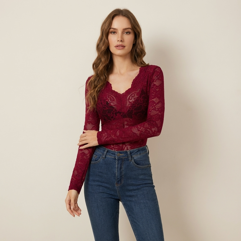 Serayna | Elegante Kant Top met V Hals voor Dames 4