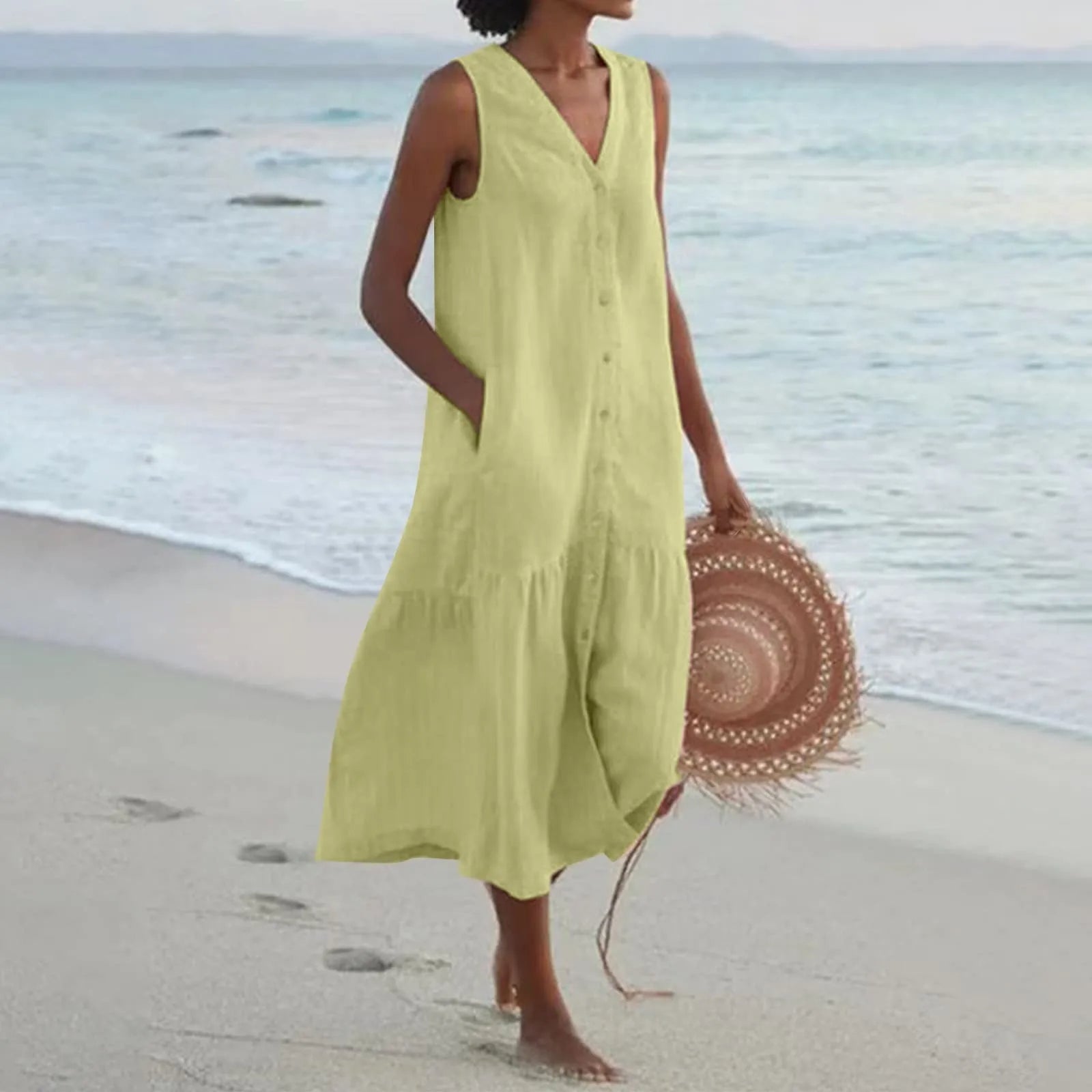 Soleil | Zomerjurk Dames Luchtig Knoopsluiting 2