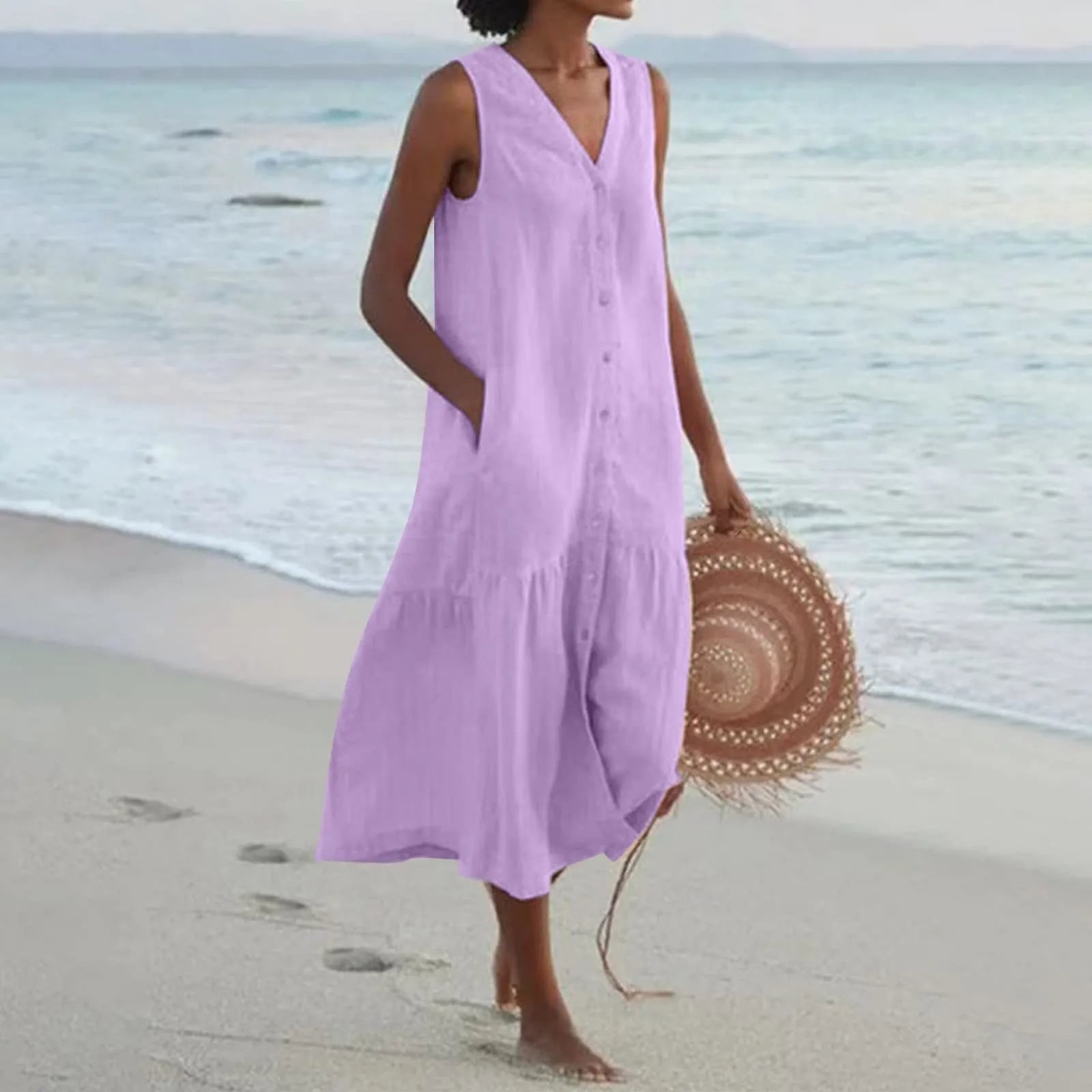 Soleil | Zomerjurk Dames Luchtig Knoopsluiting 4