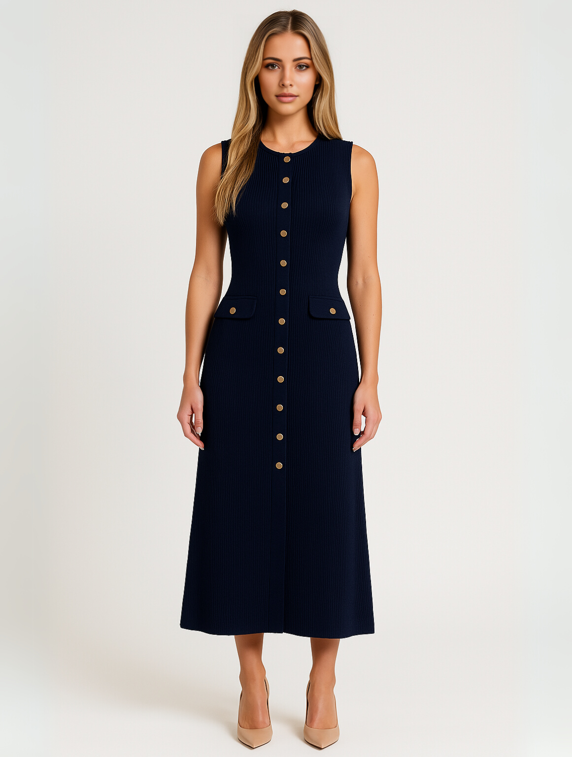 Stijlvolle Midi Jurk Dames Met Knoopsluiting | Midi Jurk 0