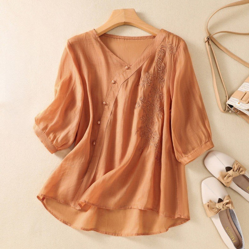 Sue | Dames Tuniek Blouse met Asymmetrische Knoop 1