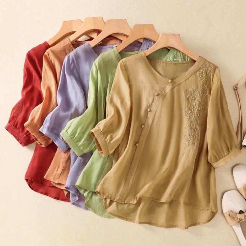 Sue | Dames Tuniek Blouse met Asymmetrische Knoop 5