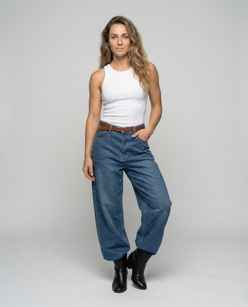 Vivid | Hoge Taille Denim Jeans met Klinknagels 1