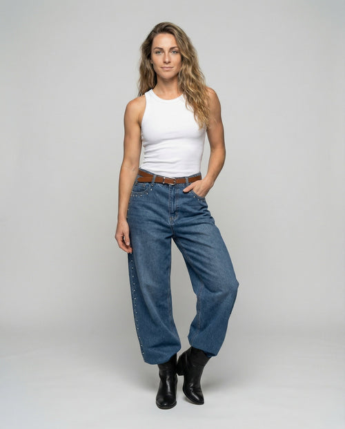 Vivid | Hoge Taille Denim Jeans met Klinknagels 1