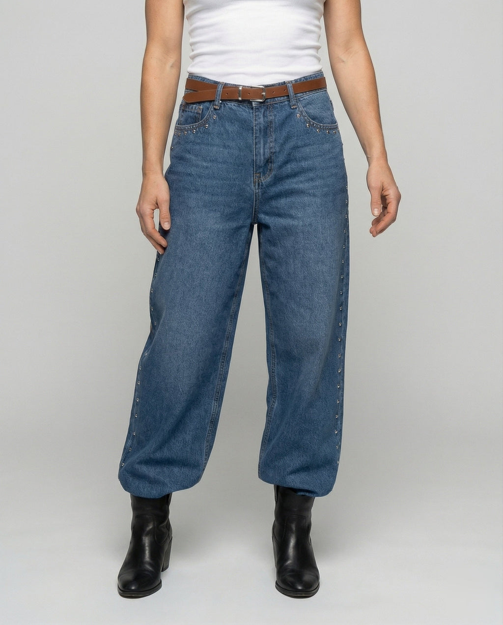 Vivid | Hoge Taille Denim Jeans met Klinknagels 2