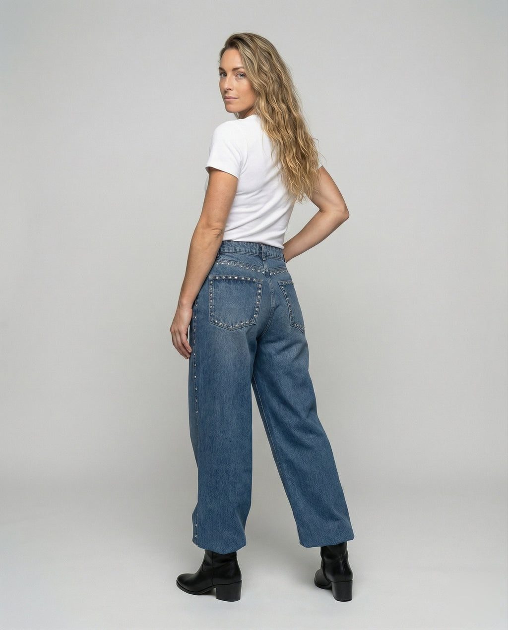 Vivid | Hoge Taille Denim Jeans met Klinknagels 3