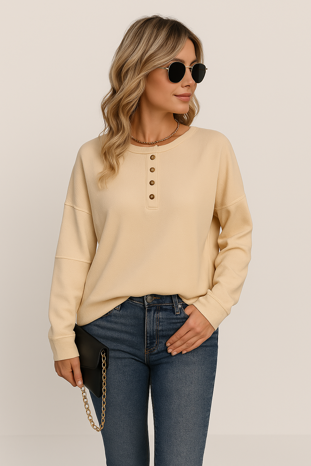 Waffle Knit Dames Top met Lange Mouwen | Tops Dames 0