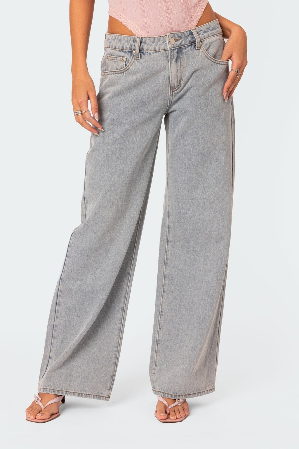 Wijde Denim Jeans Dames met Roze Accenten | Casual Comfort 0