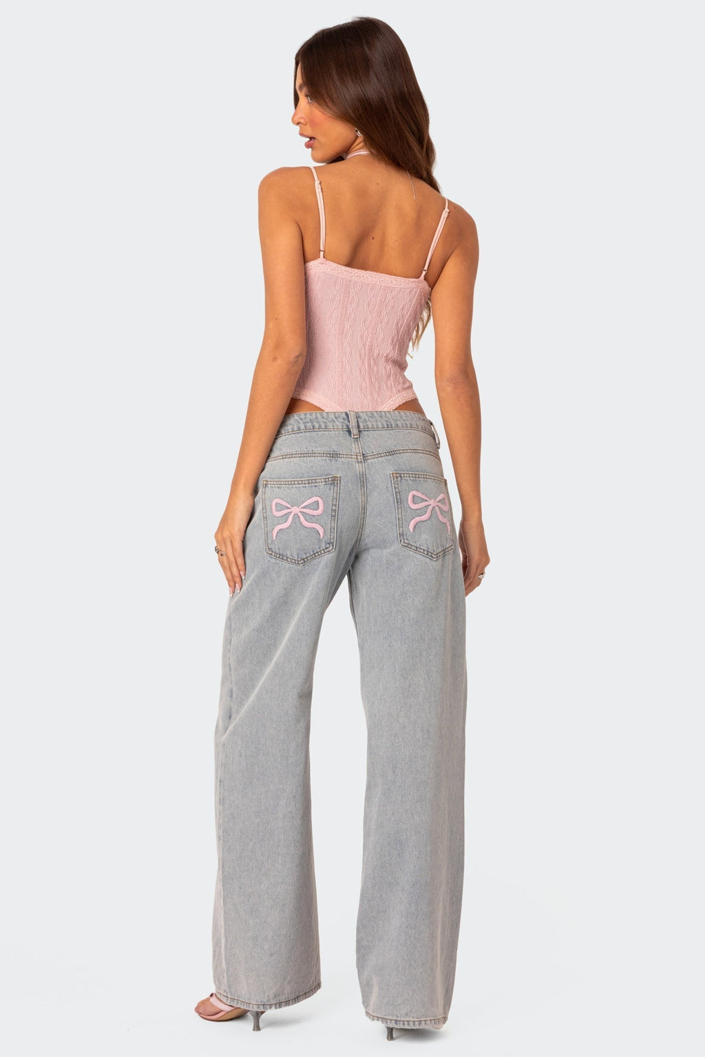 Wijde Denim Jeans Dames met Roze Accenten | Casual Comfort 1