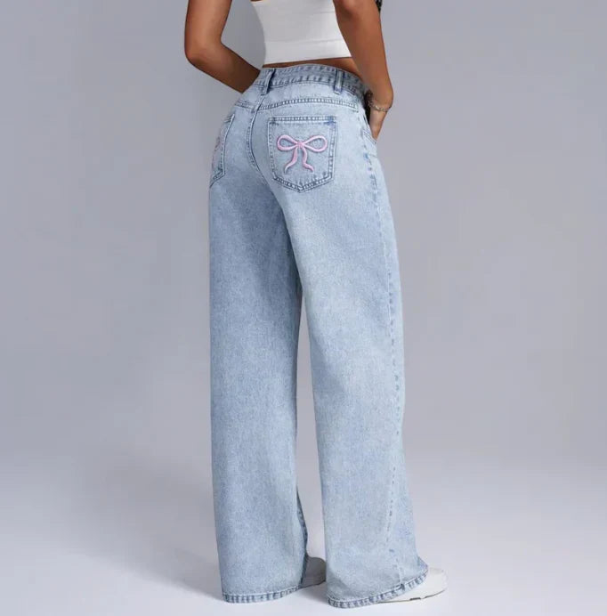 Wijde Denim Jeans Dames met Roze Accenten | Casual Comfort 3