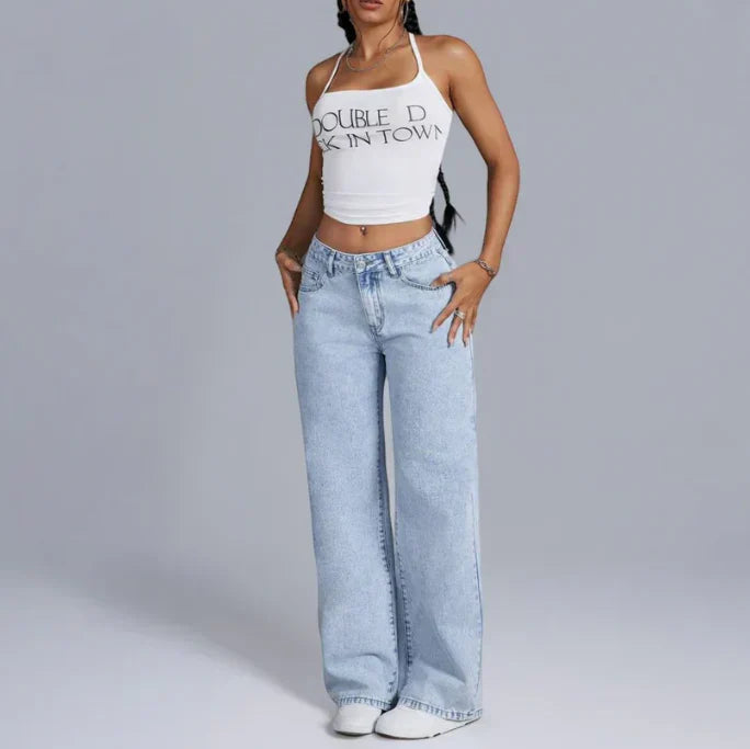 Wijde Denim Jeans Dames met Roze Accenten | Casual Comfort 4