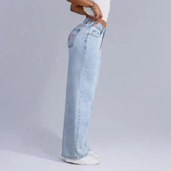 Wijde Denim Jeans Dames met Roze Accenten | Casual Comfort 5